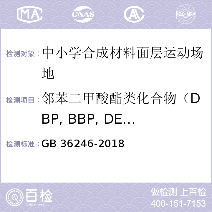 邻苯二甲酸酯类化合物（DBP, BBP, DEHP）（非固体原料） GB 36246-2018 中小学合成材料面层运动场地
