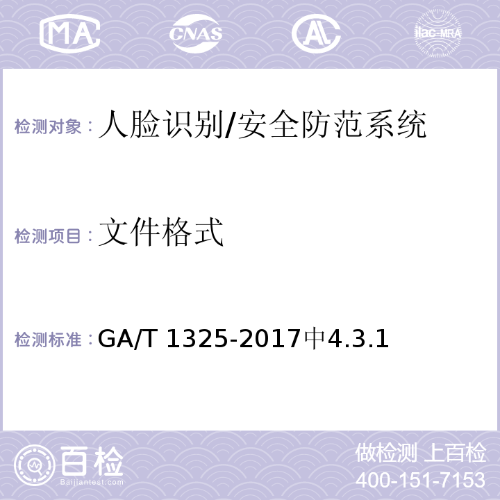 文件格式 GA/T 1325-2017 安全防范 人脸识别应用 视频图像采集规范
