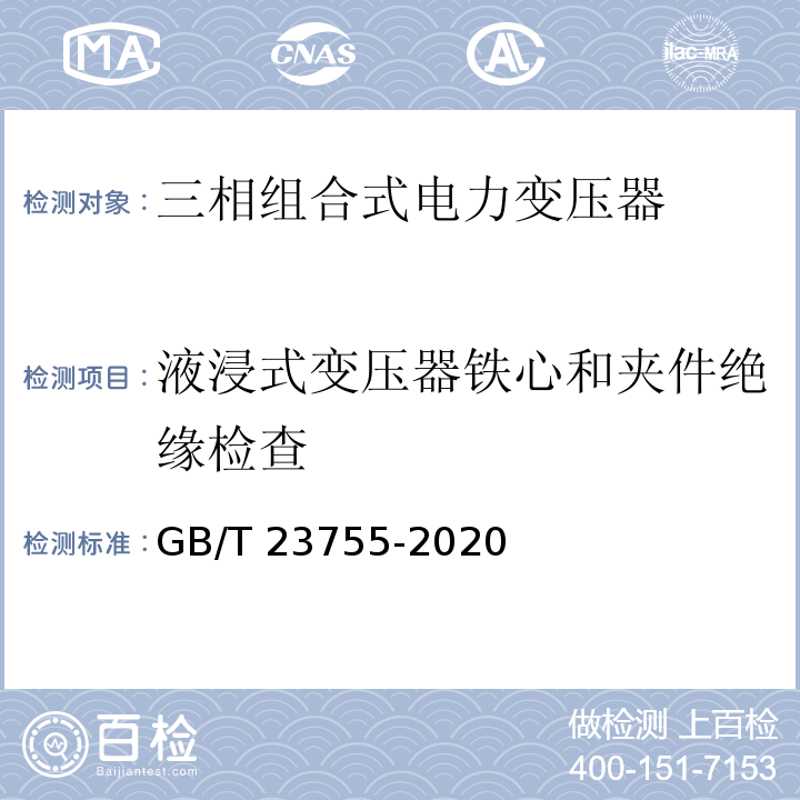 液浸式变压器铁心和夹件绝缘检查 GB/T 23755-2020 三相组合式电力变压器