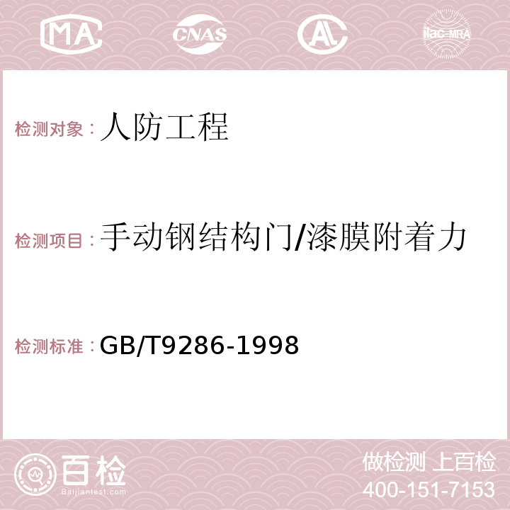 手动钢结构门/漆膜附着力 GB/T 9286-1998 色漆和清漆 漆膜的划格试验