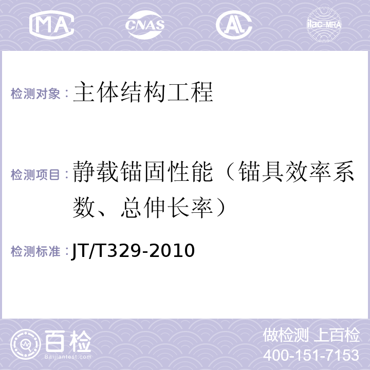 静载锚固性能（锚具效率系数、总伸长率） 公路桥梁预应力钢绞线用锚具、夹具和连接器