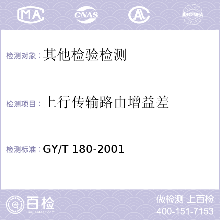 上行传输路由增益差 GY/T 180-2001 HFC网络上行传输物理通道技术规范