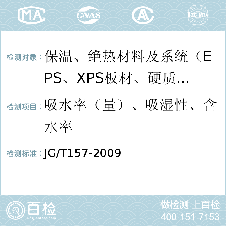 吸水率（量）、吸湿性、含水率 JG/T 157-2009 建筑外墙用腻子