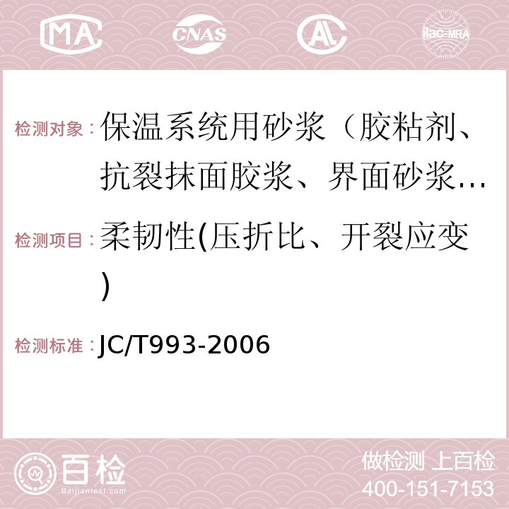 柔韧性(压折比、开裂应变) JC/T 993-2006 外墙外保温用膨胀聚苯乙烯板抹面胶浆