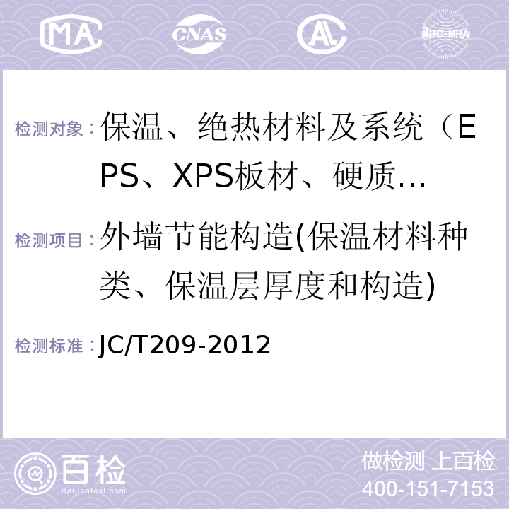 外墙节能构造(保温材料种类、保温层厚度和构造) JC/T 209-2012 膨胀珍珠岩