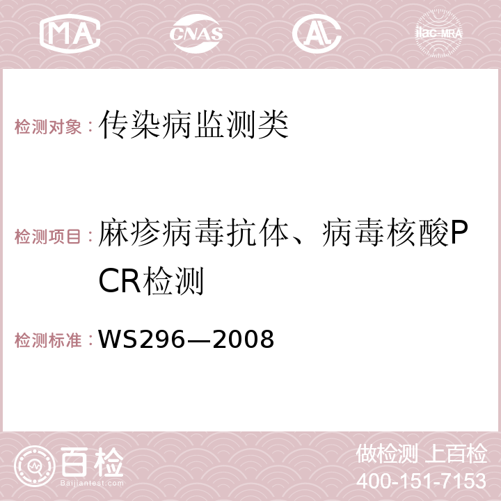 麻疹病毒抗体、病毒核酸PCR检测 麻疹诊断标准WS296—2008附录A