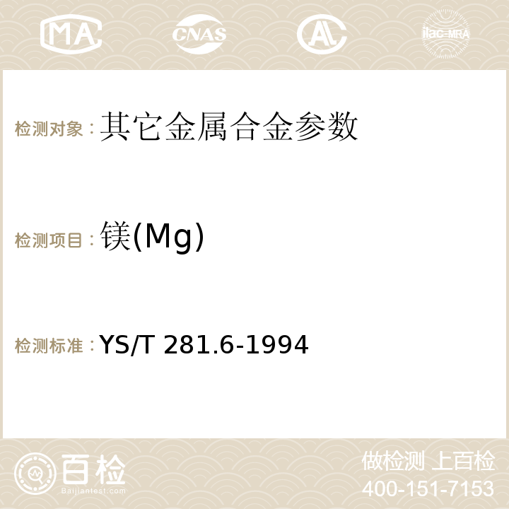 镁(Mg) YS/T 281.6-1994 钴化学分析方法 火焰原子吸收分光光度法测定镁量