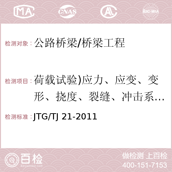 荷载试验)应力、应变、变形、挠度、裂缝、冲击系数、温度( 公路桥梁承载能力检测评定规程 /JTG/TJ 21-2011