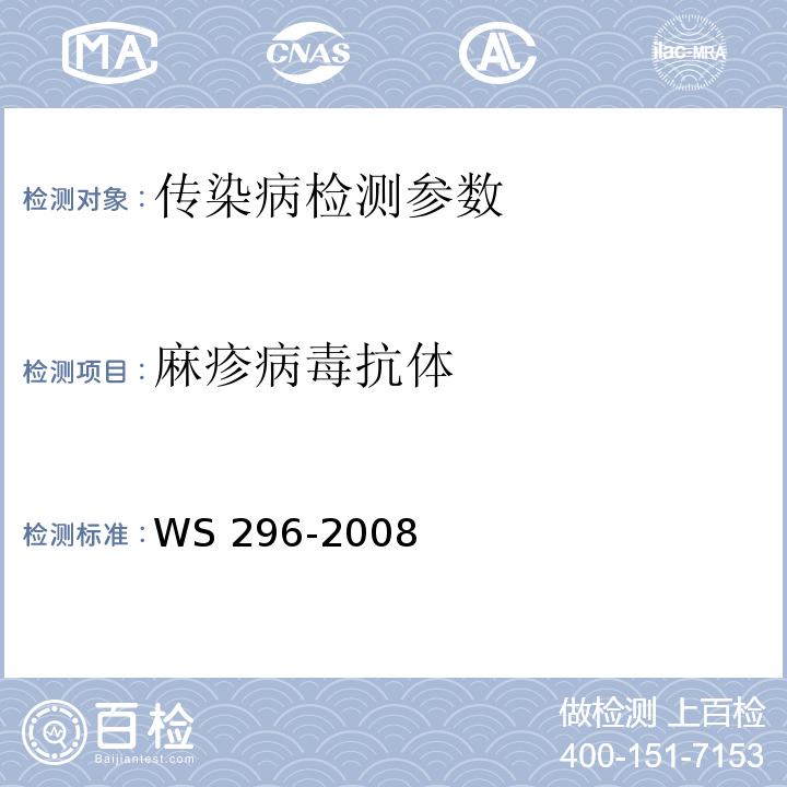 麻疹病毒抗体 麻疹诊断标准 WS 296-2008附录A.2.1