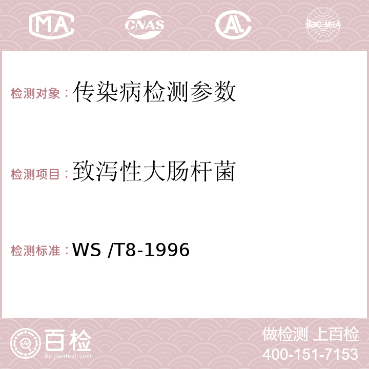 致泻性大肠杆菌 病原性大肠埃希氏菌食物中毒诊断标准及处理原则 WS /T8-1996