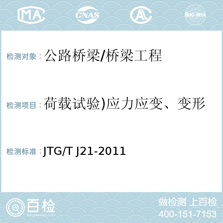 荷载试验)应力应变、变形、挠度、裂缝、冲击系数( 公路桥梁承载能力检测评定规程 （5.1～5.8、5.10、7～8）/JTG/T J21-2011