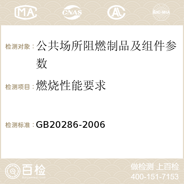 燃烧性能要求 GB 20286-2006 公共场所阻燃制品及组件燃烧性能要求和标识