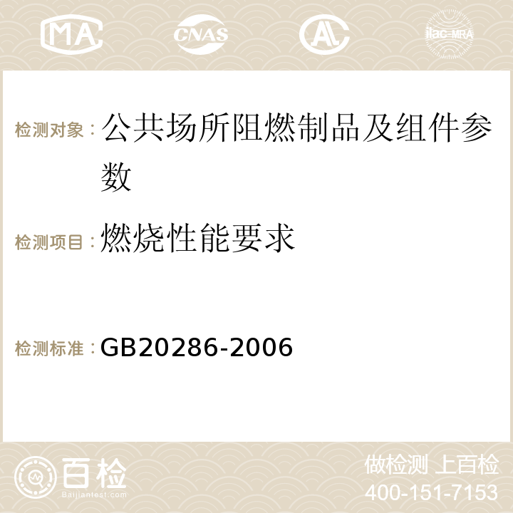 燃烧性能要求 公共场所阻燃制品及组件燃烧性能要求和标识GB20286-2006