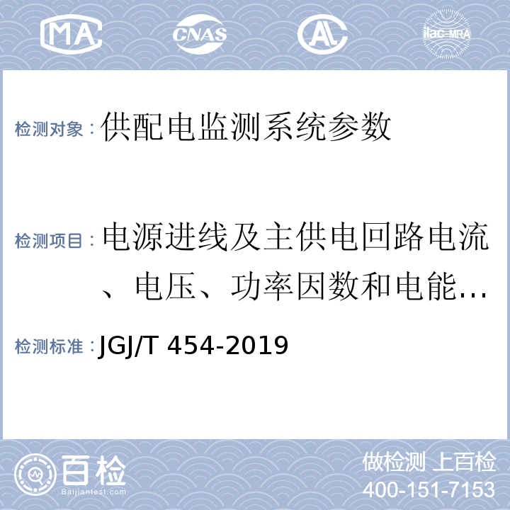 電源進線及主供電回路電流、電壓、功率因數(shù)和電能計量等 智能建筑工程質(zhì)量檢測標(biāo)準(zhǔn) JGJ/T 454-2019