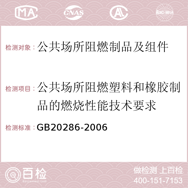 公共场所阻燃塑料和橡胶制品的燃烧性能技术要求 公共场所阻燃制品及组件燃烧性能要求和标识GB20286-2006