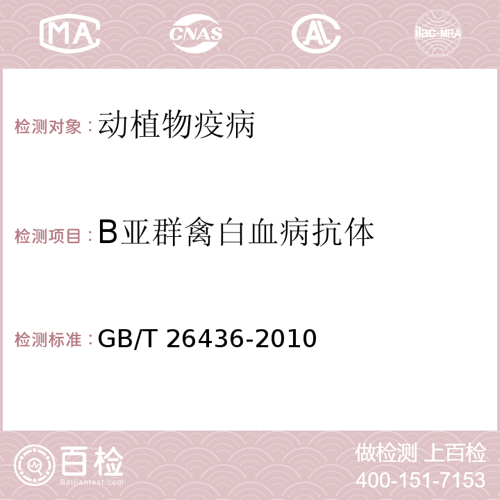 B亚群禽白血病抗体 GB/T 26436-2010 禽白血病诊断技术