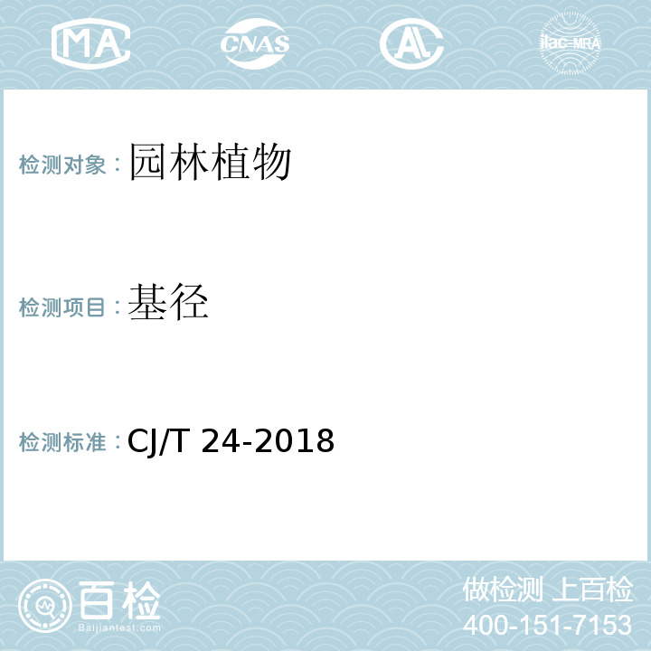 基径 CJ/T 24-2018 园林绿化木本苗