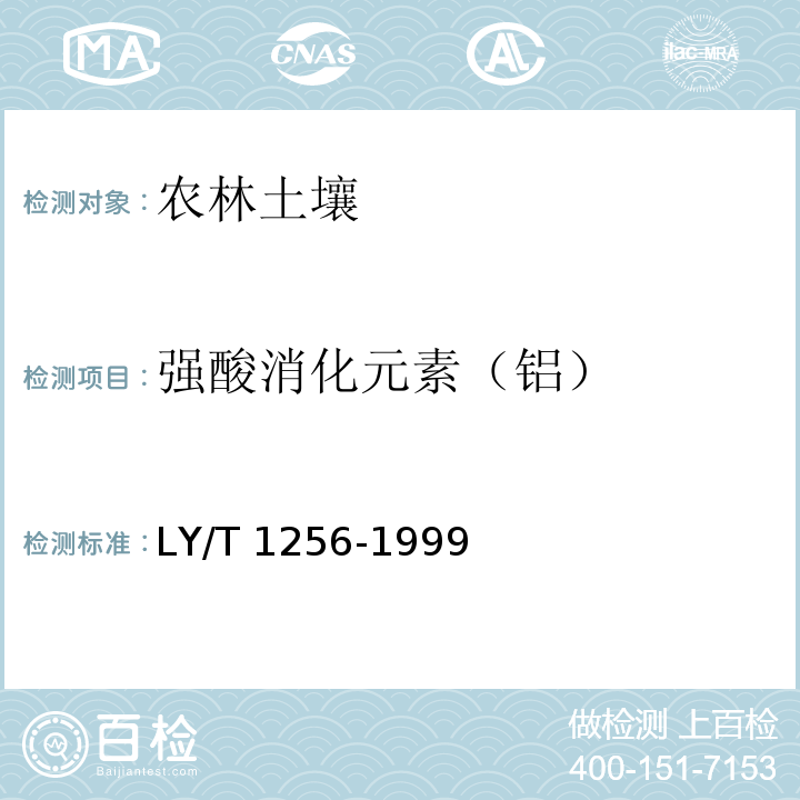 強酸消化元素（鋁） 森林土壤 浸提性鐵、鋁、錳、硅、碳的測定LY/T 1256-1999