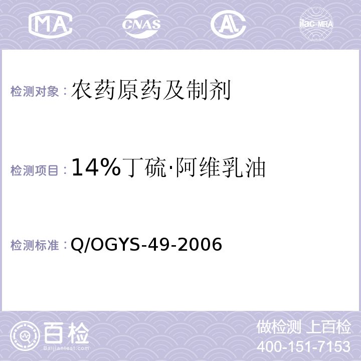 14%丁硫·阿维乳油 Q/OGYS-49-2006  