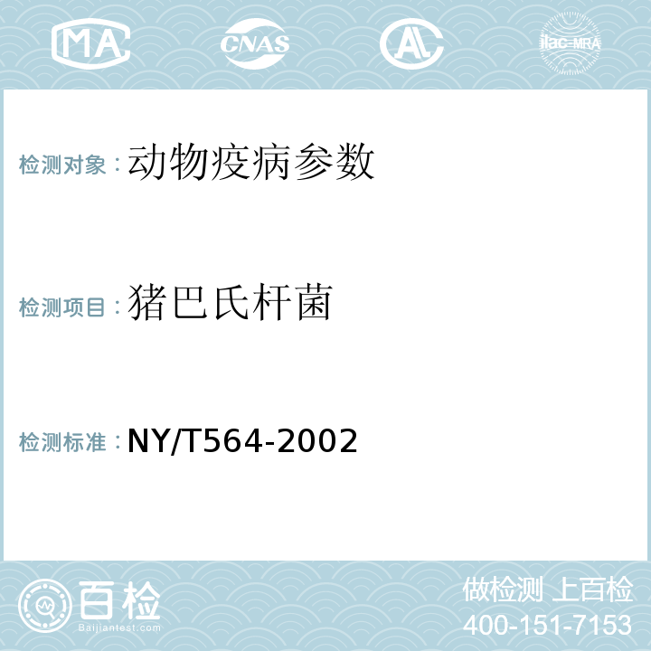 猪巴氏杆菌 NY/T 564-2002 猪巴氏杆菌病诊断技术