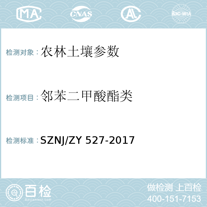 邻苯二甲酸酯类 土壤中邻苯二甲酸酯类化合物的测定 气相色谱-质谱法SZNJ/ZY 527-2017