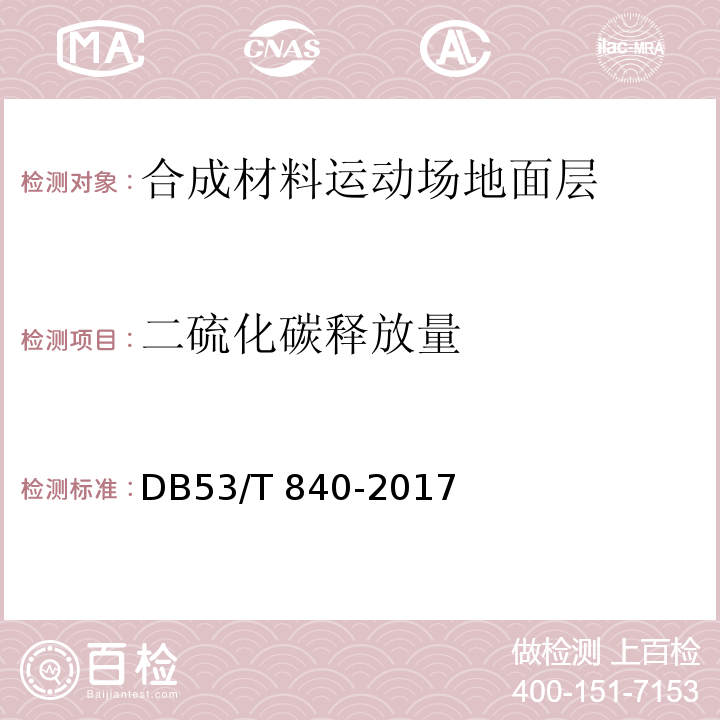 二硫化碳释放量 DB53/T 840-2017 合成材料运动场地面层有害物质限量