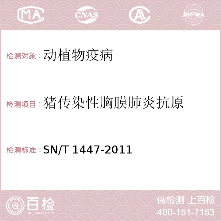 猪传染性胸膜肺炎抗原 SN/T 1447-2011 猪传染性胸膜肺炎检疫技术规范