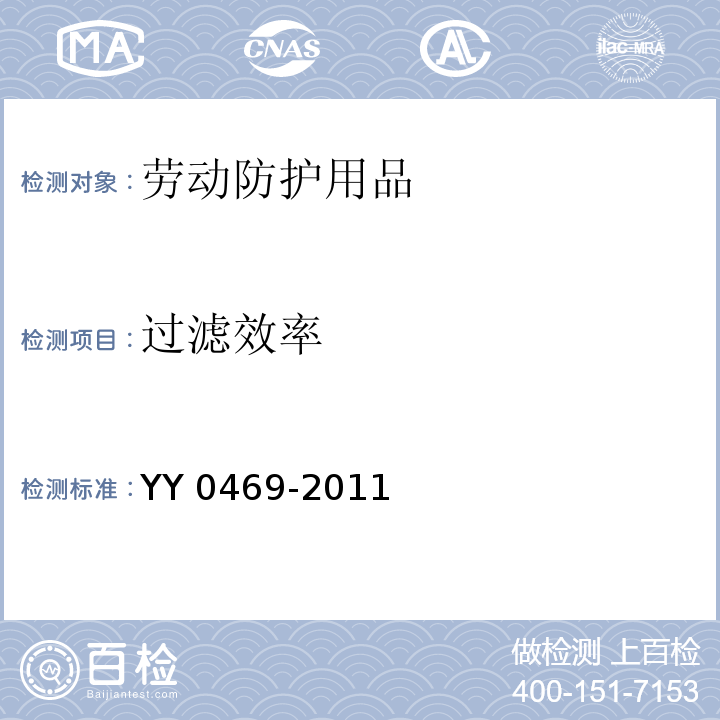 過濾效率 醫用外科口罩YY 0469-2011（ 5.6.2）