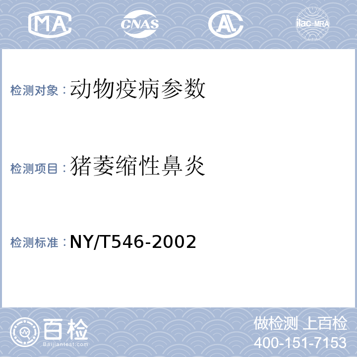 猪萎缩性鼻炎 NY/T 546-2002 猪萎缩性鼻炎诊断技术