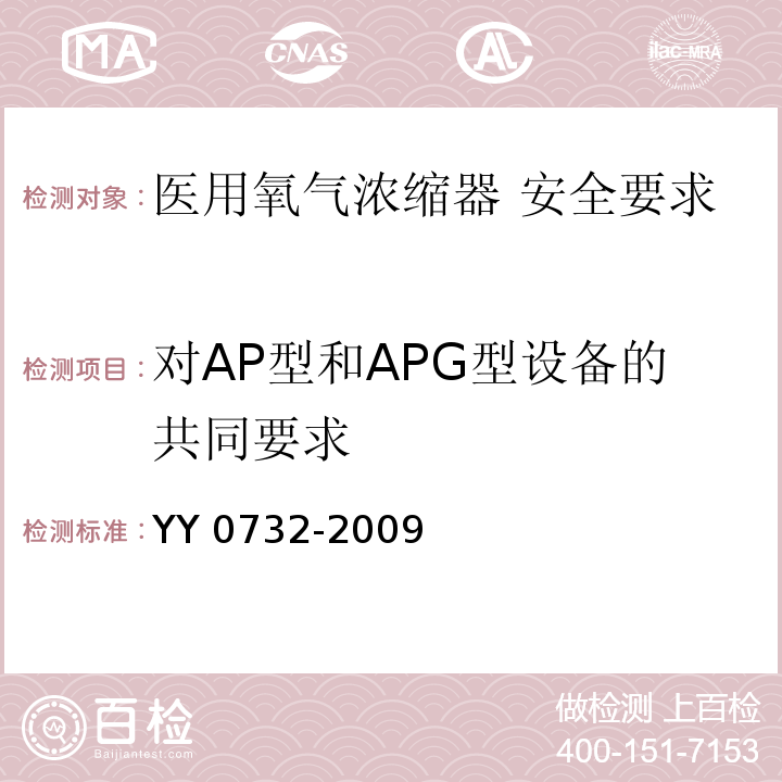 对AP型和APG型设备的共同要求 YY 0732-2009 医用氧气浓缩器 安全要求