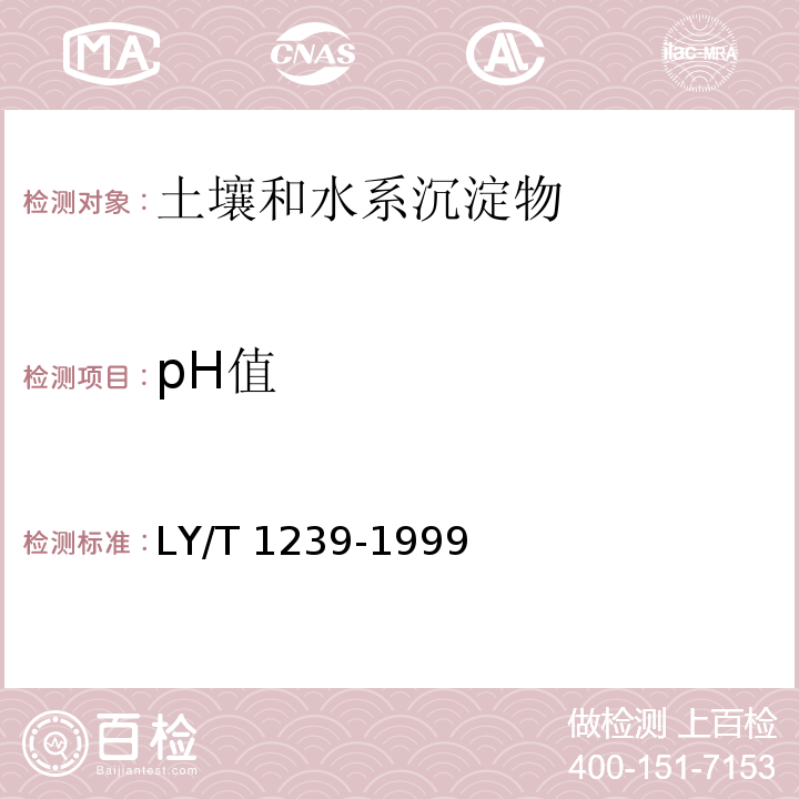 pH值 森林土壤pH值的测定  LY/T 1239-1999