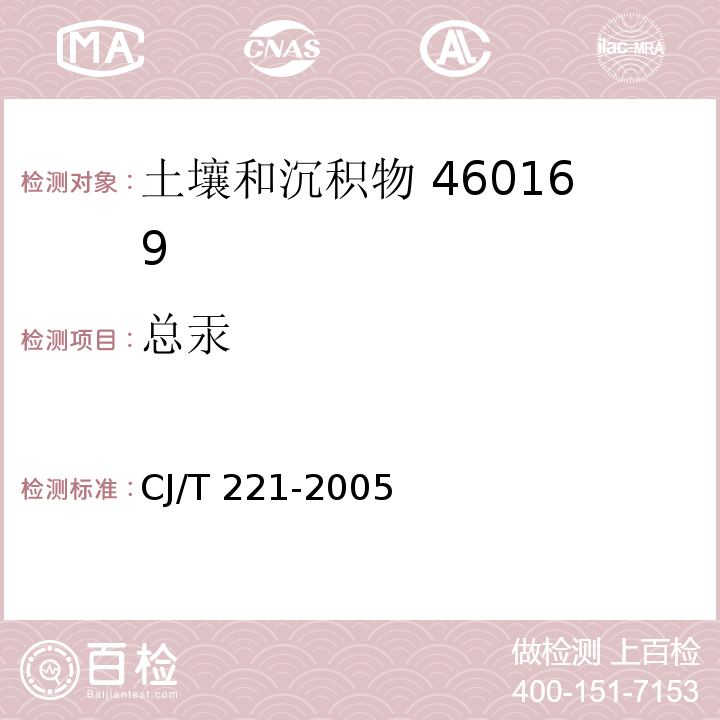 总汞 城市污泥 总汞的测定 常压消解后原子荧光法 城市污水处理厂污泥检验方法 CJ/T 221-2005（43）