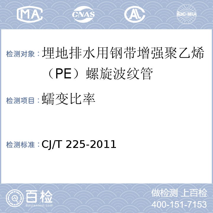 蠕变比率 埋地排水用钢带增强聚乙烯（PE）螺旋波纹管CJ/T 225-2011