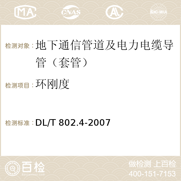 环刚度 电力电缆用导管技术条件 第4部分：氯化聚氯乙烯及硬聚氯乙烯塑料双壁波纹电缆导管 DL/T 802.4-2007