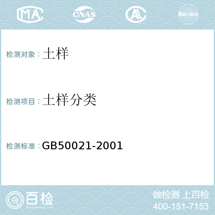 土样分类 岩土工程勘察规范 GB50021-2001（2009版）