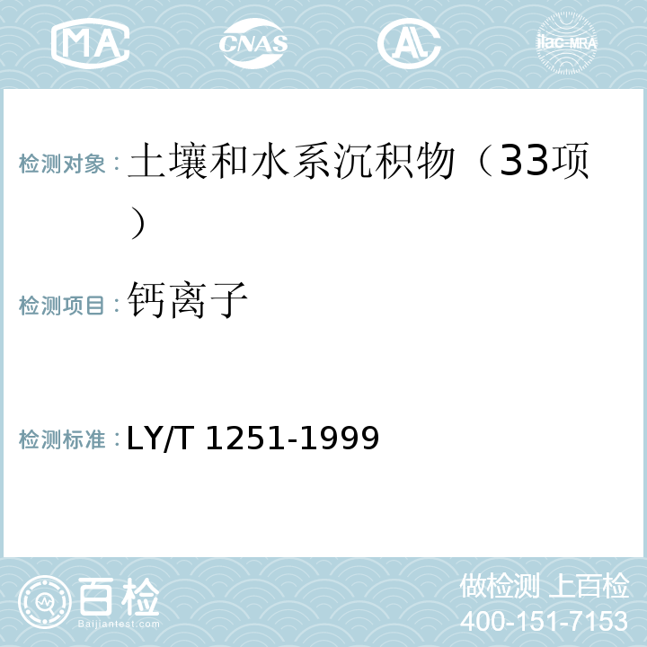 钙离子 森林土壤水溶性盐分分析（6.2钙和镁离子的测定 原子吸收分光光度法）LY/T 1251-1999