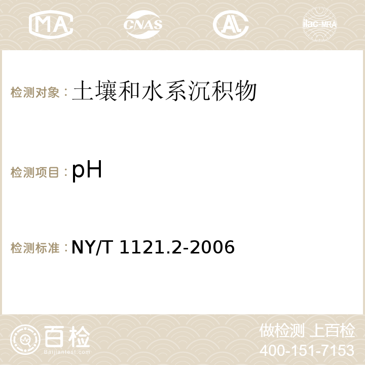 pH 土壤检测 第2部分：土壤pH的测定NY/T 1121.2-2006