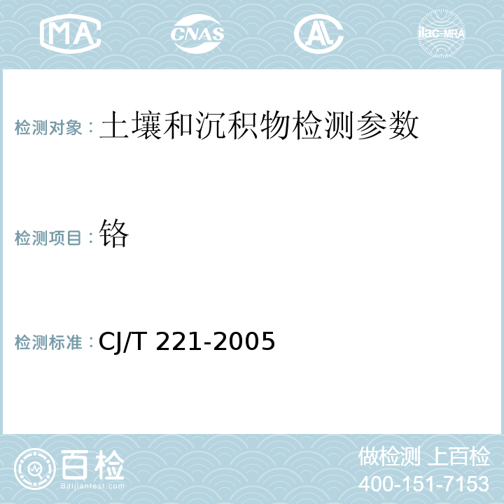 铬 城市污水处理厂污泥检验方法（36常压消解后电感耦合等离子体原子发射光谱法、 38微波高压消解后电感耦合等离子体原子发射光谱法 （CJ/T 221-2005）