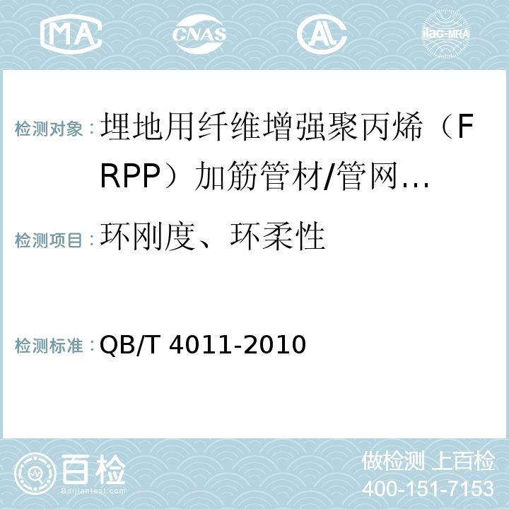 环刚度、环柔性 埋地用纤维增强聚丙烯（FRPP）加筋管材 /QB/T 4011-2010