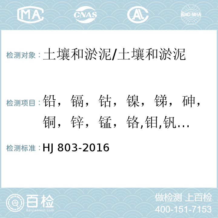 铅，镉，钴，镍，锑，砷，铜，锌，锰，铬,钼,钒 含量 土壤和沉积物 12种金属元素的测定 王水提取—电感耦合等离子质谱仪/HJ 803-2016