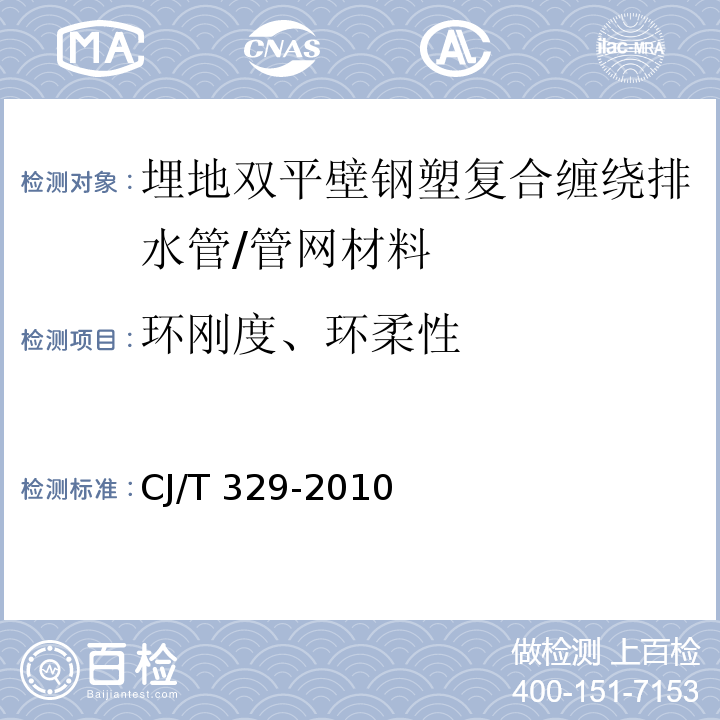 环刚度、环柔性 CJ/T 329-2010 埋地双平壁钢塑复合缠绕排水管