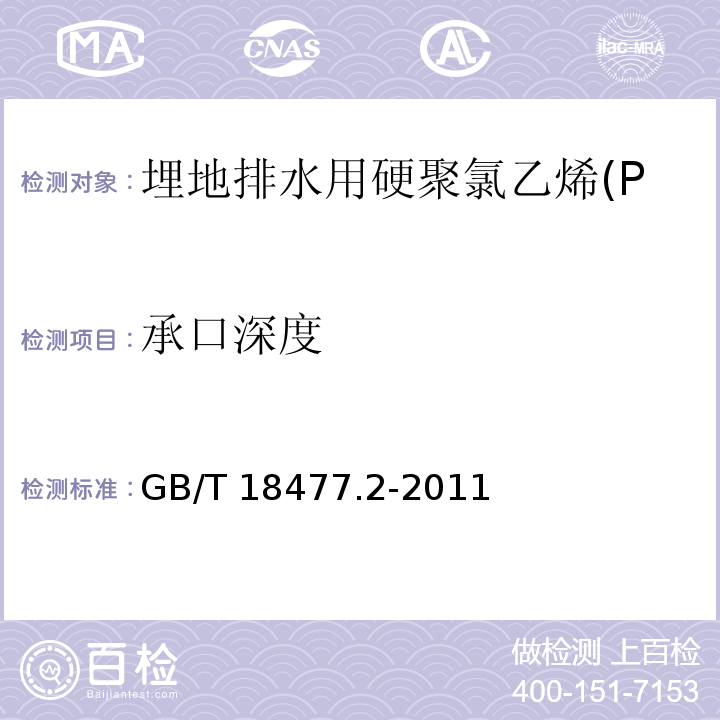 承口深度 埋地排水用硬聚氯乙烯(PVC-U)结构壁管道系统 第2部分：加筋管材GB/T 18477.2-2011