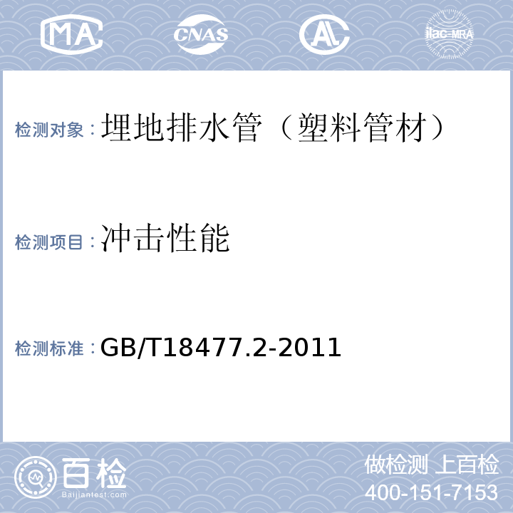 冲击性能 埋地排水用硬聚氯乙烯（PVC-U）结构壁管道系统第2部分:加筋管材 GB/T18477.2-2011