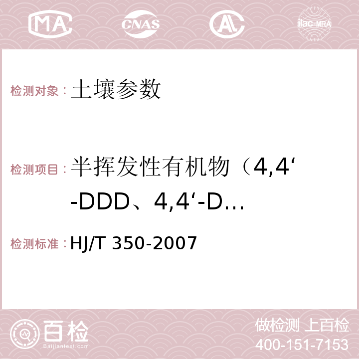 半挥发性有机物（4,4‘-DDD、4,4‘-DDE、γ-BHC（林丹）、丁体-六六六、七氯、丙体-六六六（林丹）、丙体-氯丹、乙体-六六六、对，对，-滴滴涕、异艾氏剂、氯丹、环氧七氯、甲体-六六六、甲体-氯丹、甲氧滴滴涕、硫丹Ⅱ、艾氏剂） 展览会用地土壤环境质量评价标准（暂行） HJ/T 350-2007 附录D 土壤中半挥发性有机物的测定 气相色谱/质谱法