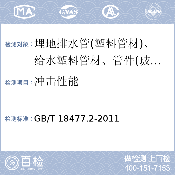 冲击性能 埋地排水管用硬聚氯乙烯(PVC-U)结构壁管道系统 第2部分：加筋管材 GB/T 18477.2-2011