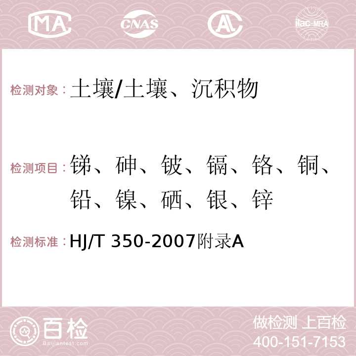 锑、砷、铍、镉、铬、铜、铅、镍、硒、银、锌 HJ/T 350-2007 展览会用地土壤环境质量评价标准(暂行)