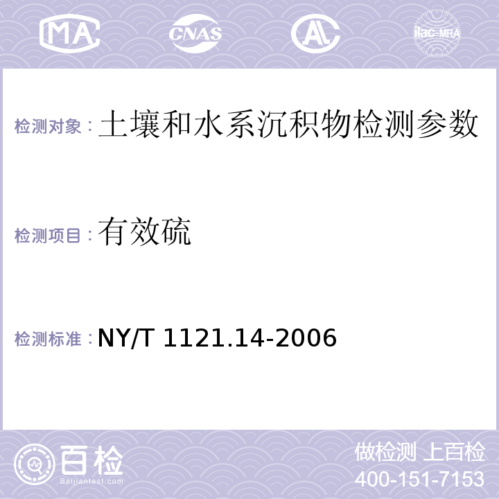 有效硫 土壤检测 第14部分：土壤有效硫的测定 分光光度法 NY/T 1121.14-2006　