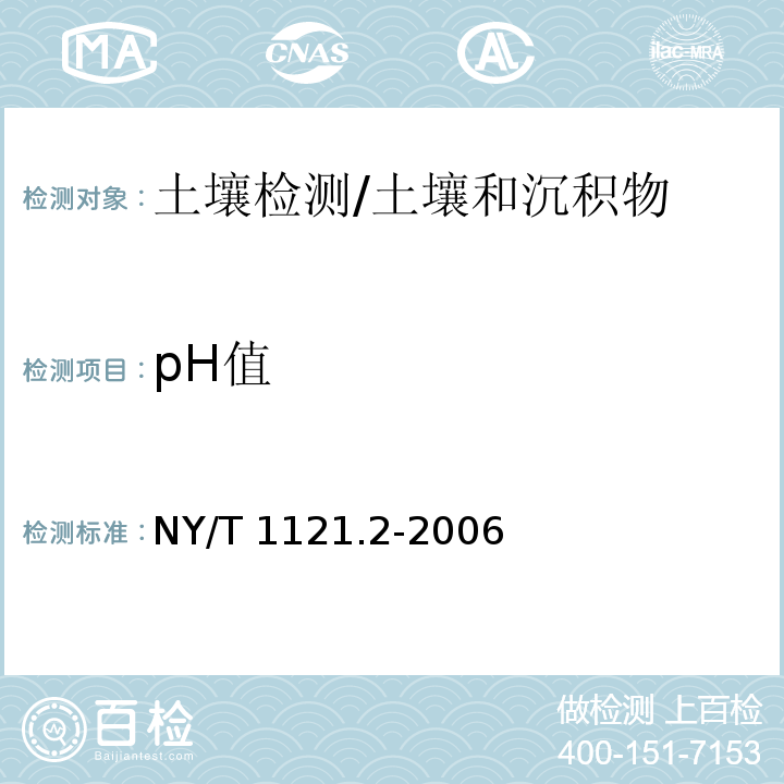 pH值 土壤检测第2部分：土壤pH值的测定/NY/T 1121.2-2006