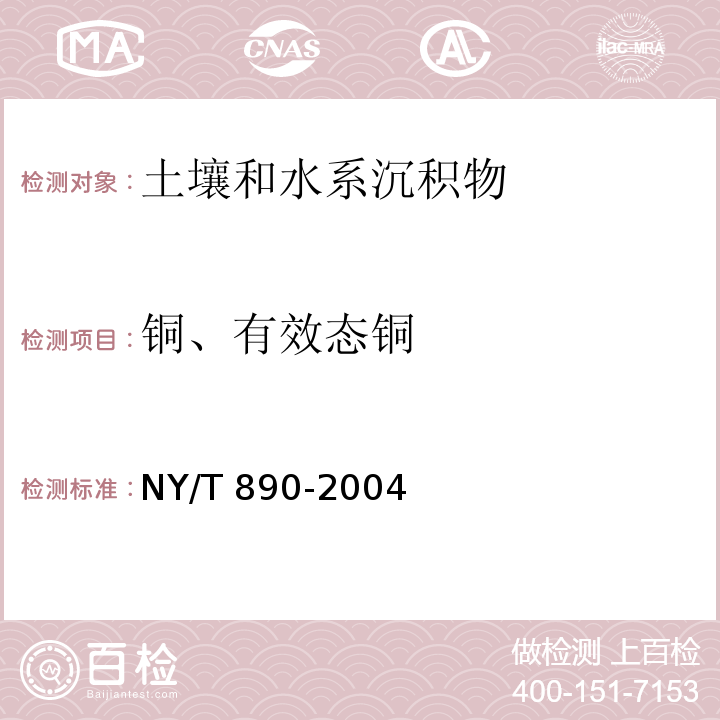 铜、有效态铜 土壤有效态锌、锰、铁、铜含量的测定 二乙三胺五乙酸（DTPA）浸提法 NY/T 890-2004