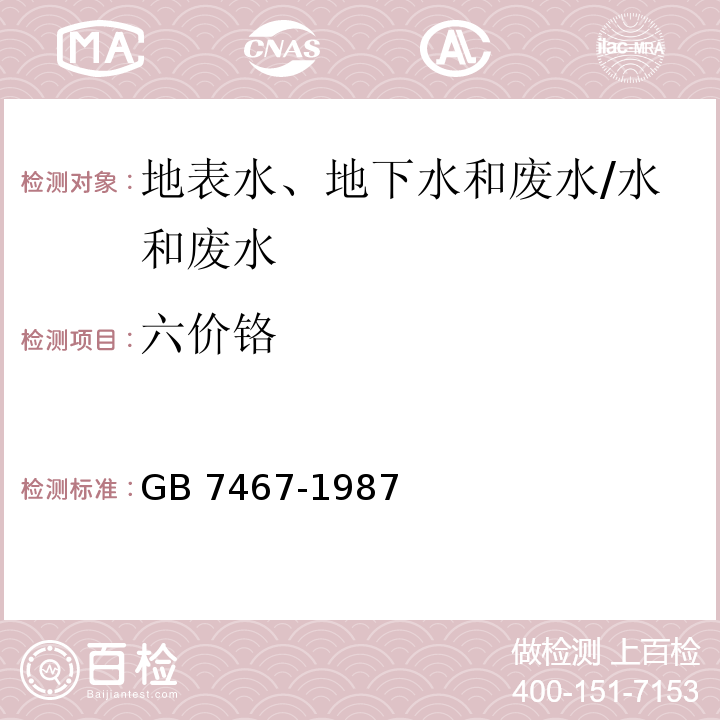 六价铬 水质 六价铬的测定 二苯碳酰二肼分光光度法/GB 7467-1987